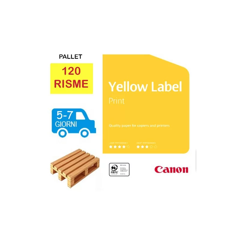 Mezzo Bancale Carta per fotocopie A4 Yellow Label Print Canon 80 gr bianco risma da 500 fogli (Pallet 120 risme) a 3,49€ +iva