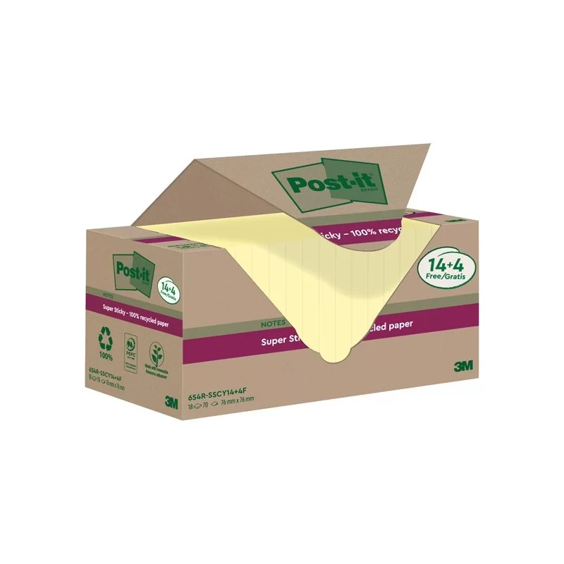 Cf. 14+4pz blocco 70fg Post-it®SuperSticky Green 76x76mm 654R-SSCY14+4 giallo