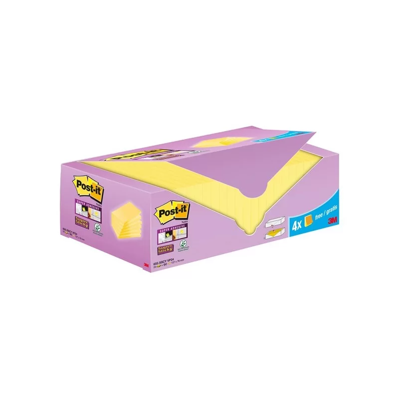 Cf20+4pz blocco 90fg.Post-it® Super Sticky 76x127mm655-SSCY-VP24 giallo Canary