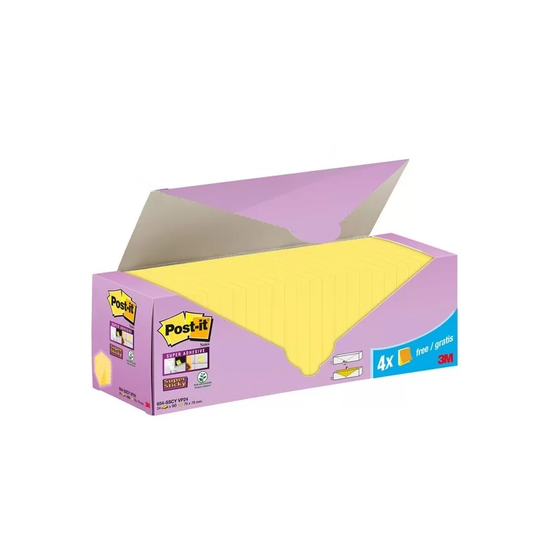 Cf. 20+4pz blocco 90fg.Post-it®Super Sticky 76x76mm 654-SSCY-VP24 giallo Canary