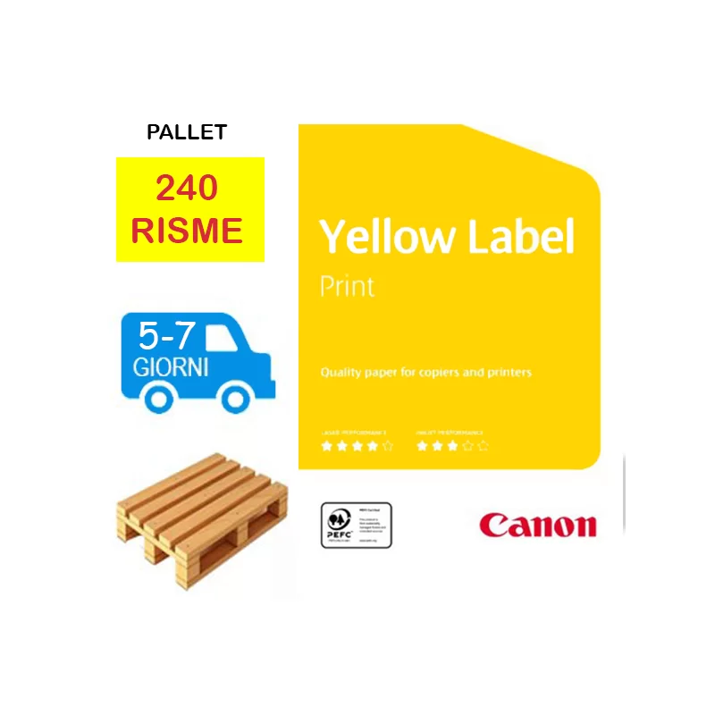 Bancale Carta per fotocopie A4 Yellow Label Print Canon 80 gr bianco risma da 500 fogli (Pallet 240 risme) a 3,09€ +iva cad