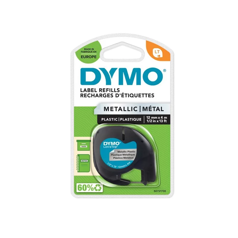 NASTRO METALLICO DYMO LETRATAG 12MMX4M ARGENTO 912080