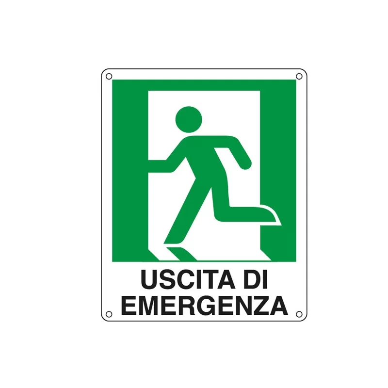 CARTELLO ALLUMINIO 25x31cm 'USCITA DI EMERGENZA A SX'