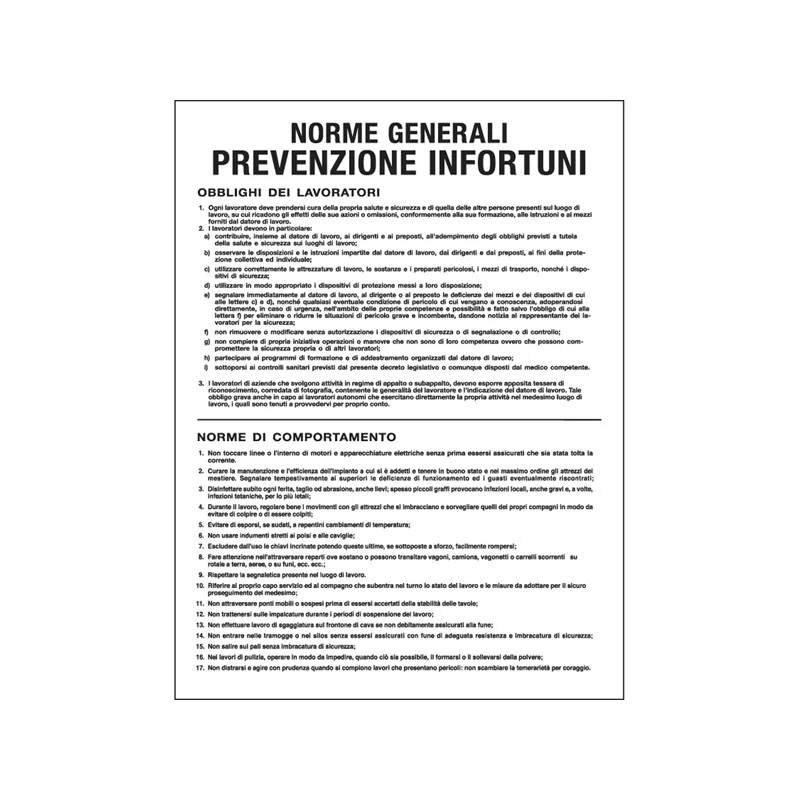 CARTELLO POLIONDA 50x67cm 'Norme generali prevenzione infortuni'