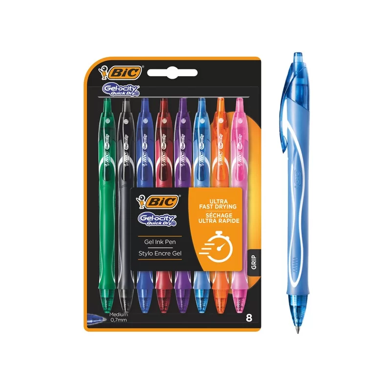 Astuccio 8 penna sfera scatto colori assortiti Gelocity quick dry BIC®