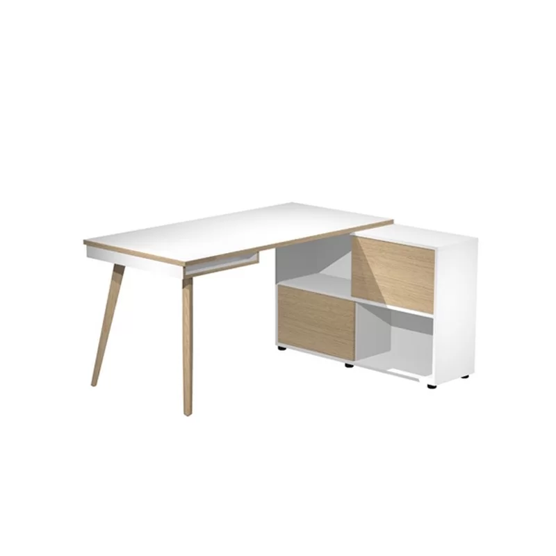 Workstation Midi 130x120xH81,5cm gambe in legno Bianco/Rovere