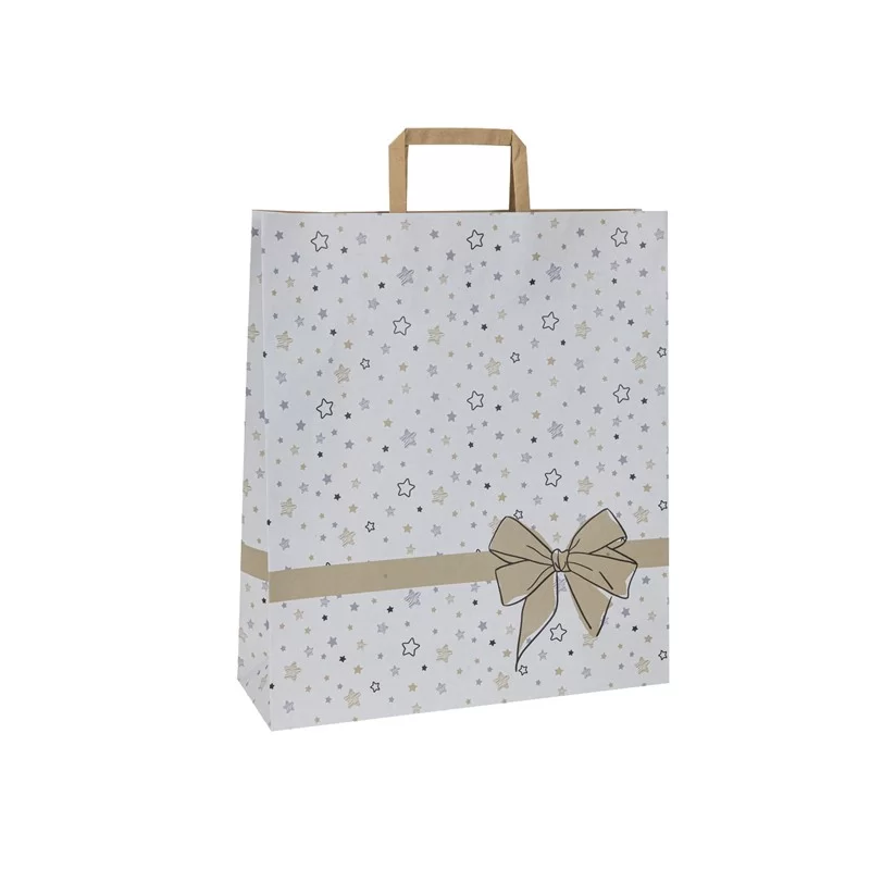 25 shopper natale carta c/maniglie piattina 22x10x29cm stars bianco