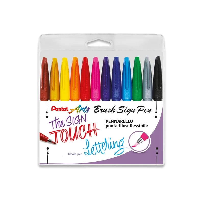 Astuccio 12 Sign Pen Brush colori assortiti Pentel