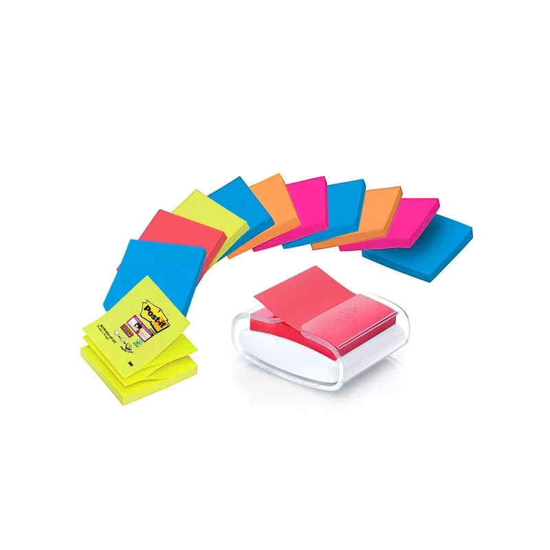 DISPENSER PRO +12 ricarche Post-it® Super Sticky Z-Notes colori ass. 76x76mm