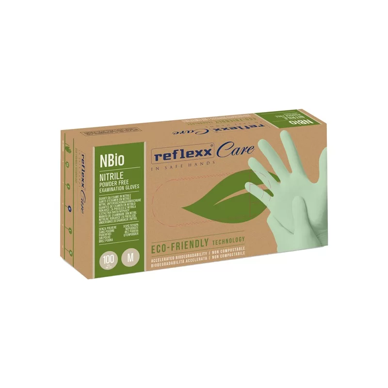 Conf 100 Guanti in nitrile bio tg M verde pastello Reflexx