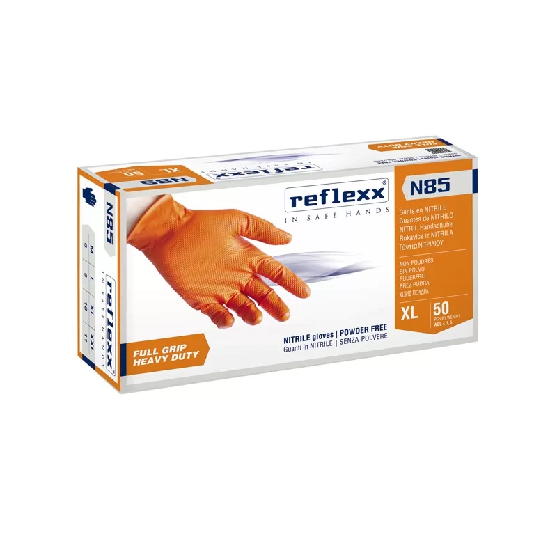 Conf 50 Guanti In Nitrile N85 arancione tg XXL ultra resistenti Reflexx